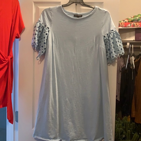 Baby blue T-shirt dress w lace sleeves - Picture 1 of 1